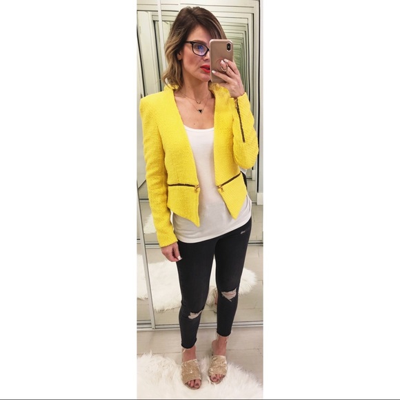 yellow boucle jacket